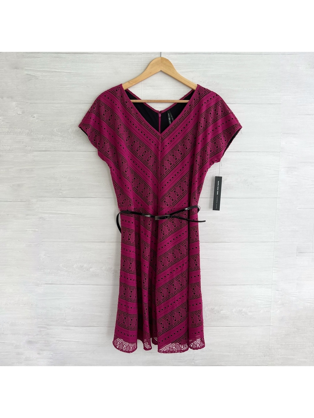 NWT Marc New York Andrew Marc Aster Purple Lace Belted Dress 12 $138